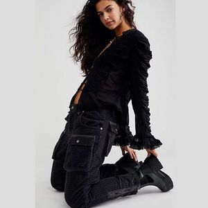 Free People London Calling Slouchy Cord Pants Folkstone Grey Black 28 Boho